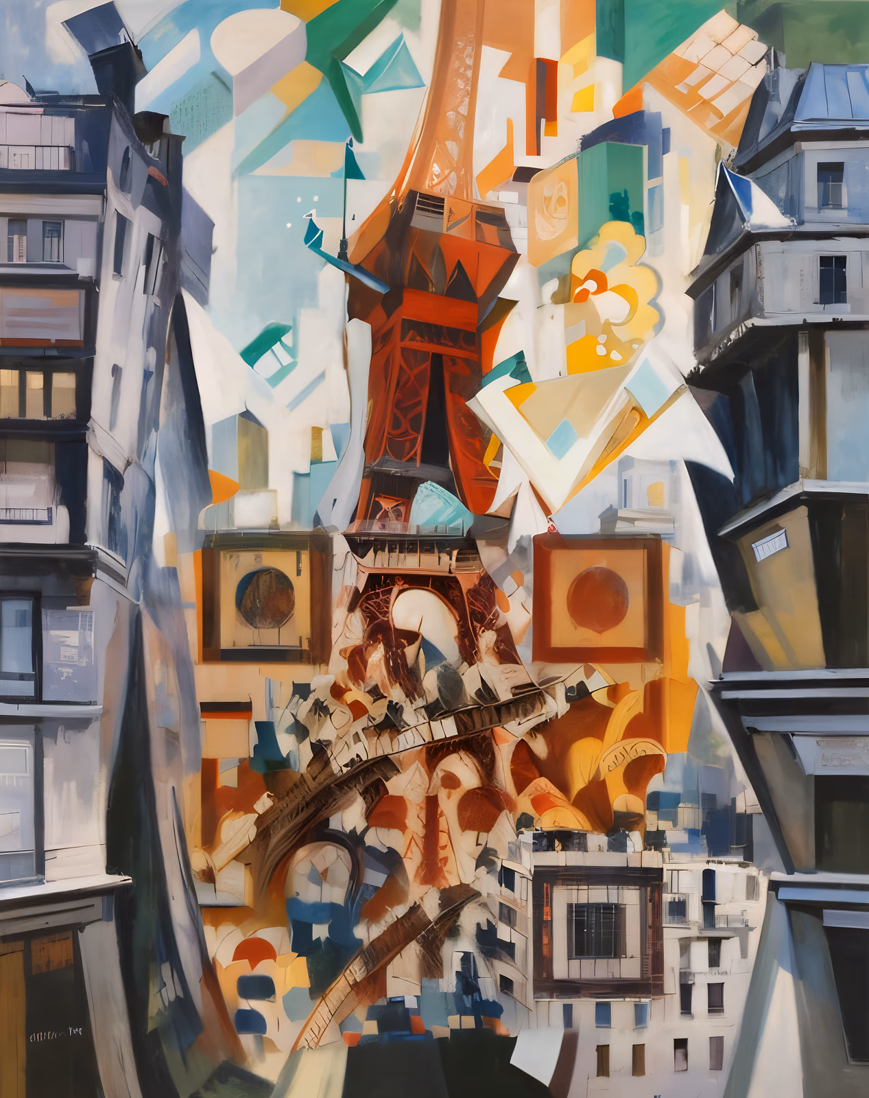 Fragmented Red Eiffel Tower Cubist QR Code Art — image 1
