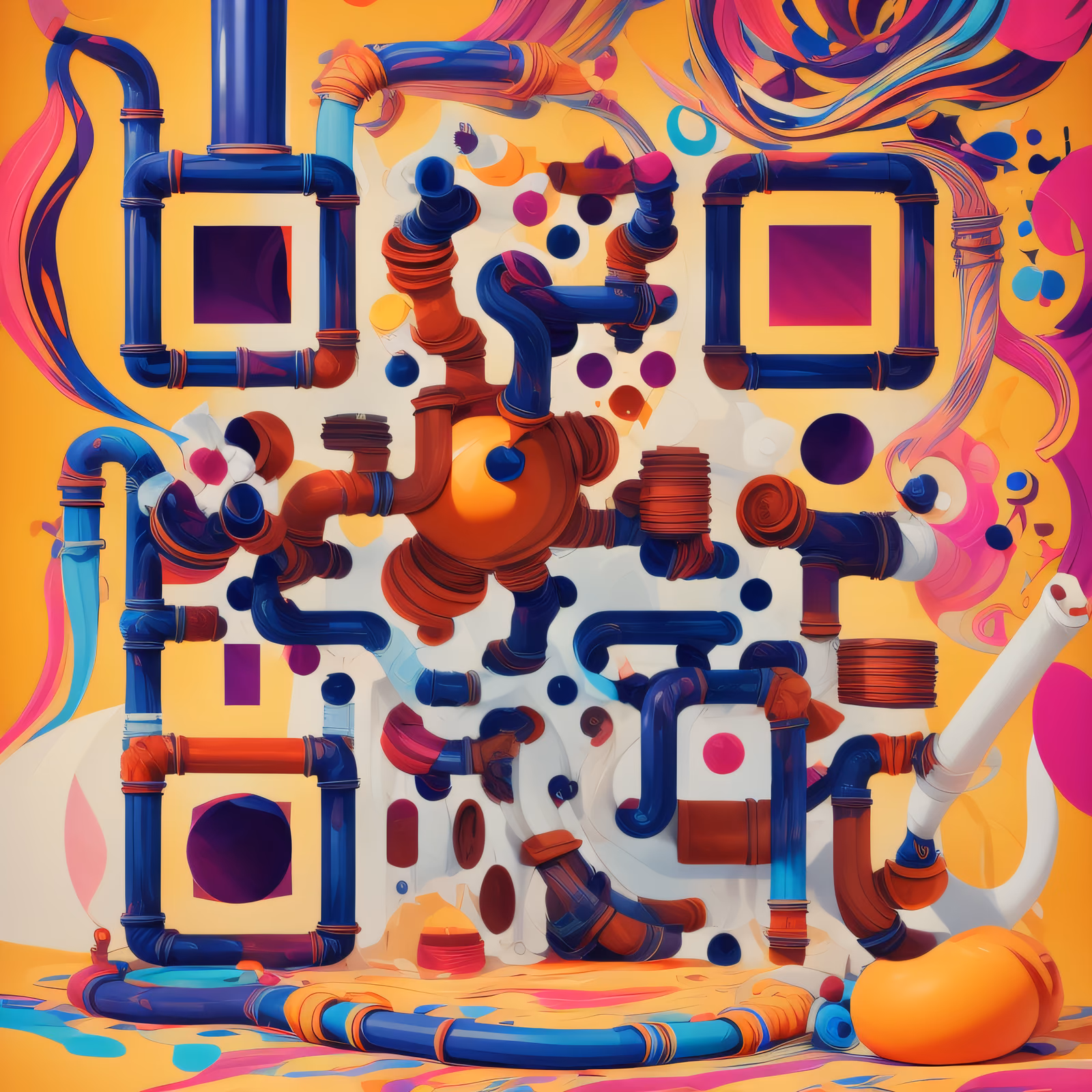 Surreal Pipe Maze Abstract QR Code for Posters — image 1