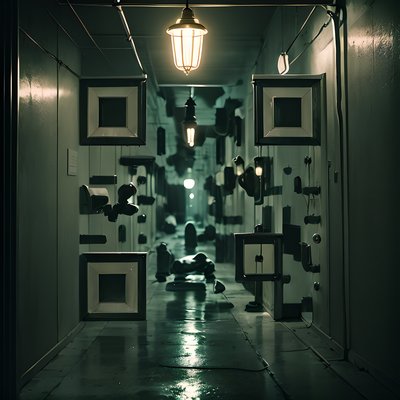 昏暗监狱走廊电影感二维码艺术海报