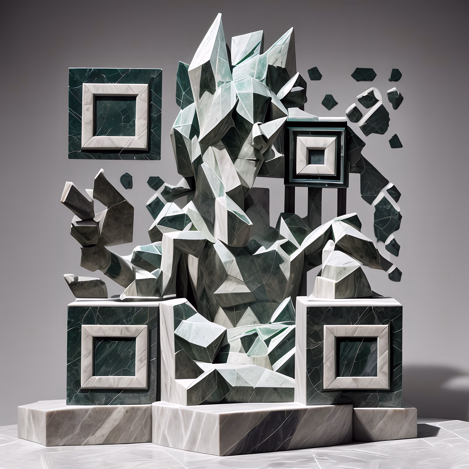 Jade Marble Seated Figure Sculpture QR Code Art — image 1