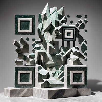 Сидящая фигура из нефрита и мрамора: скульптурное QR-код искусство