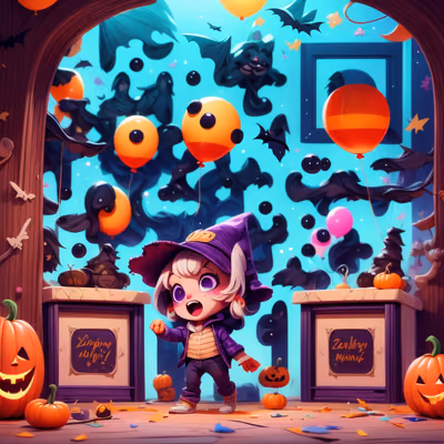 Halloween Kid Witch Hat Cartoon QR Code for Posters — image 1