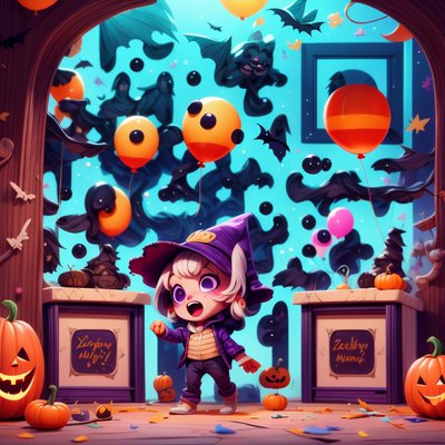 Halloween Kid Witch Hat Cartoon QR Code for Posters
