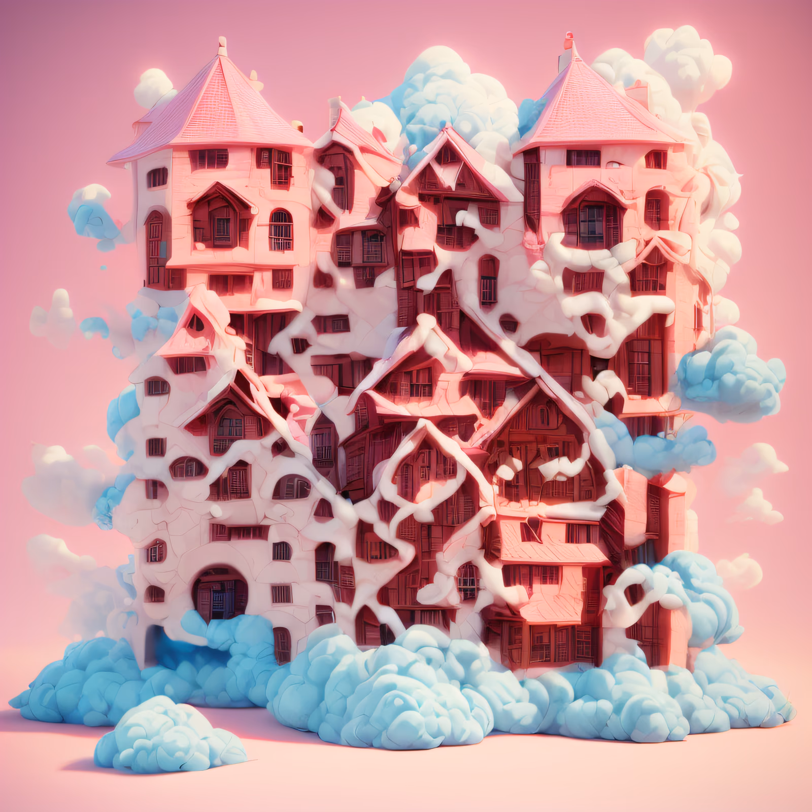 Розовый дом в облаках, 3D-рендер: QR-код арт — изображение 1