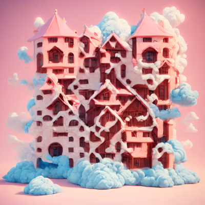 Розовый дом в облаках, 3D-рендер: QR-код арт — изображение 1