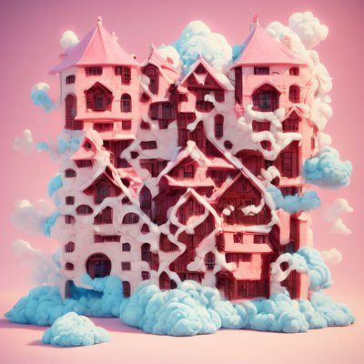 Pink Cloud House 3D Render QR Code Art