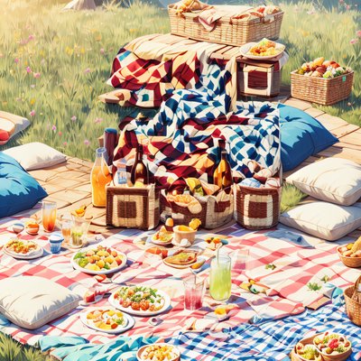 Sunny Picnic Blanket Illustration QR Code for Restaurant Menus