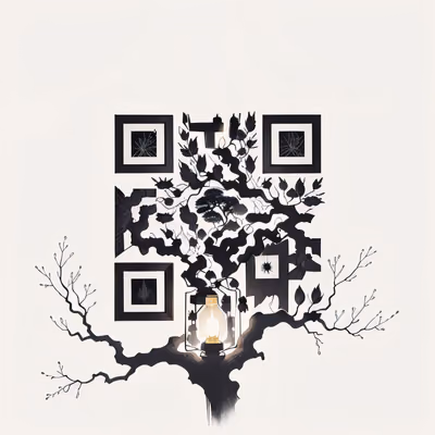 Фонарь у дерева, чернильный силуэт: QR-код — изображение 1