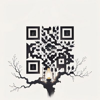 Lantern Tree Ink Silhouette QR Code Art