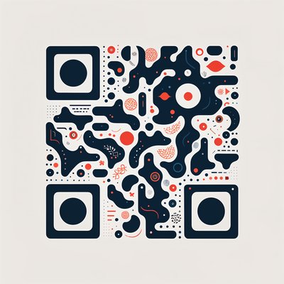 Navy Coral Abstract Doodle Vector QR Code for Business Cards
