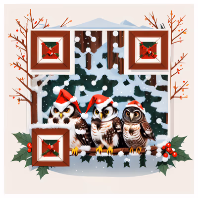 Santa Hat Owls Winter Forest QR Code for Greeting Cards — image 1