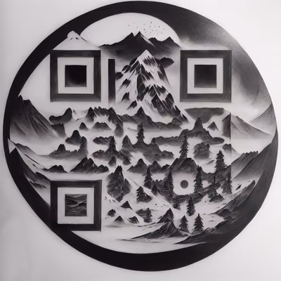 Mountain Range Circle Tattoo QR Code for Temporary Tattoos — image 1
