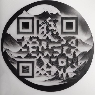 Горная цепь в круге: QR-код для временных татуировок