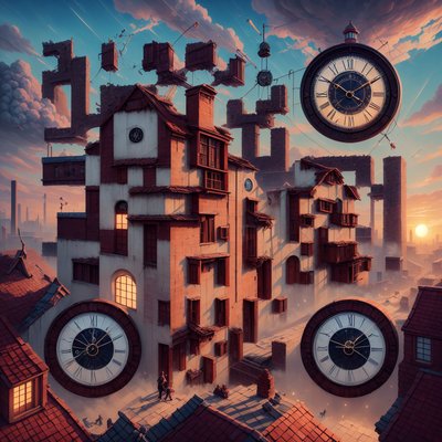 Surreal Brick Clock Town Fantasy QR Code Art