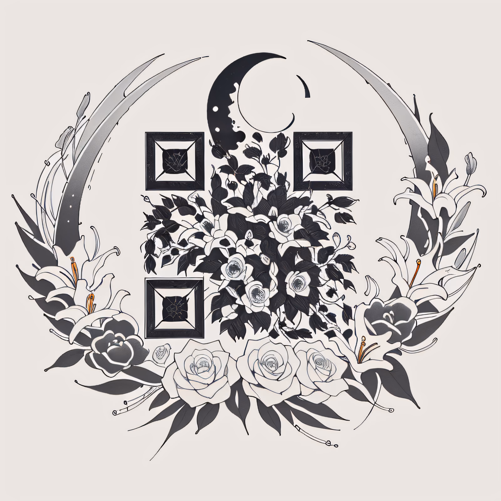 Роза, лилия и луна: QR-код для временных татуировок — изображение 1