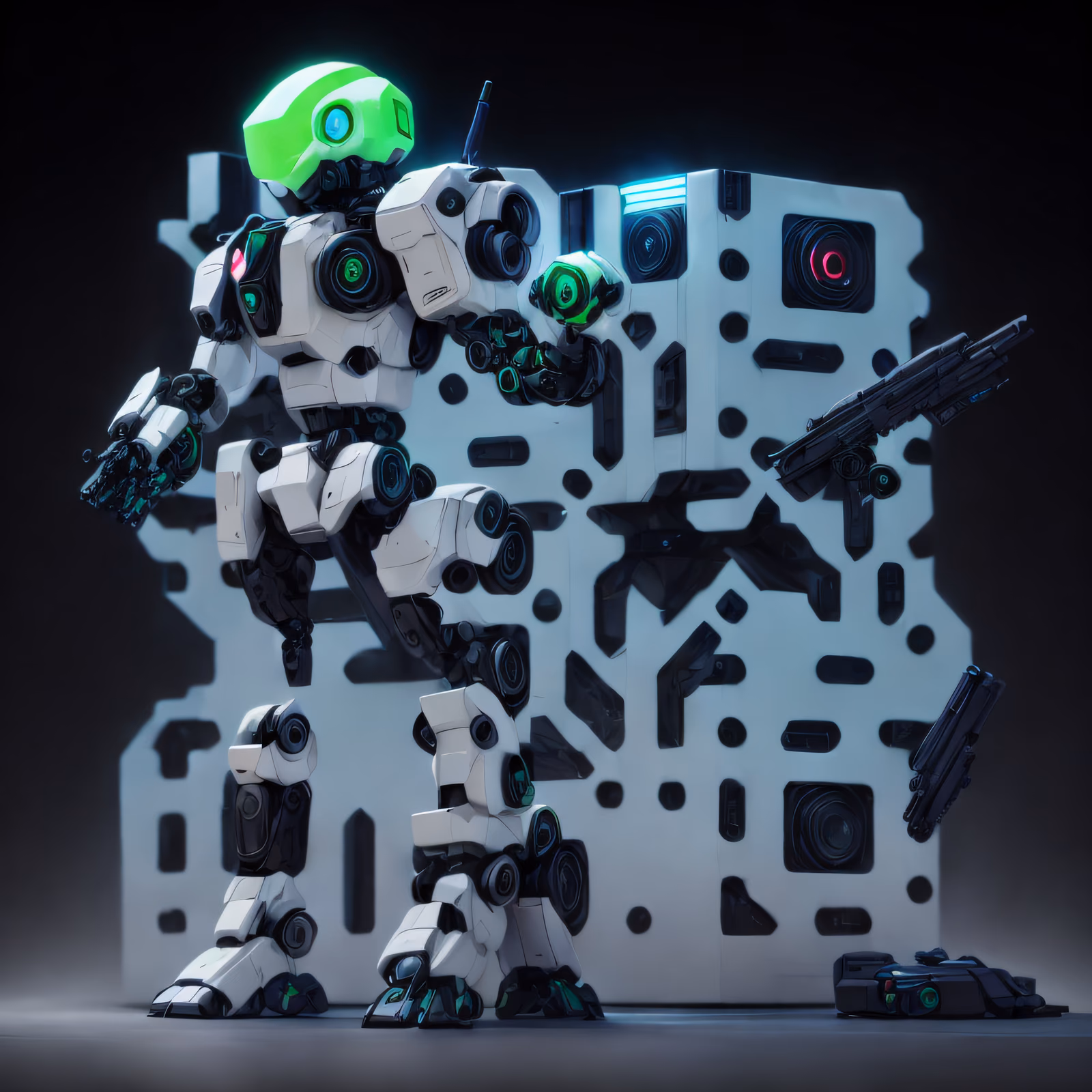 Меха в зелёном шлеме: 3D QR-код для постеров — изображение 1