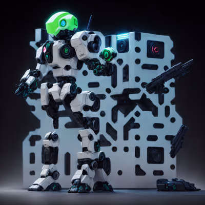 Меха в зелёном шлеме: 3D QR-код для постеров — изображение 1