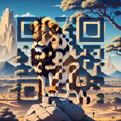 Lion on Savannah Rock Cartoon QR Code for Posters — image 1
