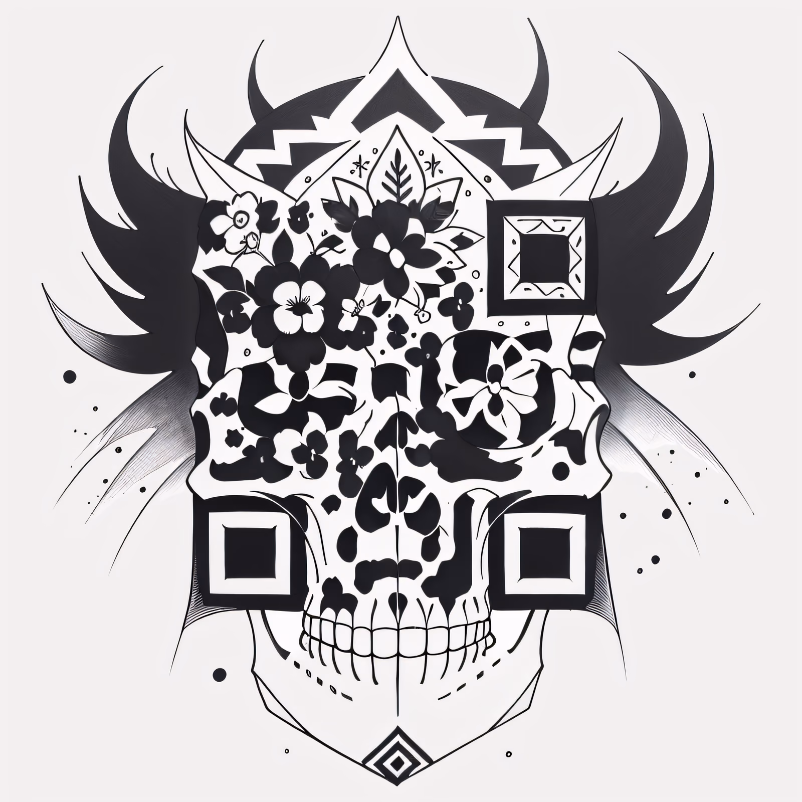 Tribal Floral Skull Tattoo QR Code for Temporary Tattoos — image 1