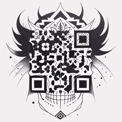 Tribal Floral Skull Tattoo QR Code for Temporary Tattoos — image 1