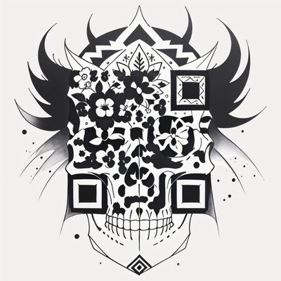 Tribal Floral Skull Tattoo QR Code for Temporary Tattoos