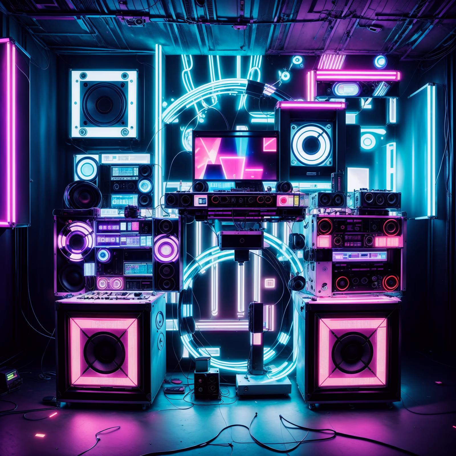 Neon DJ Booth Cyberpunk Music Note QR Code for Posters — image 1