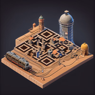 Isometric Desert Train Station 3D QR Code for Posters — image 1