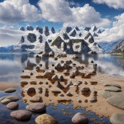 Mountain Lake Puzzle Beach Photorealistic QR Code Art