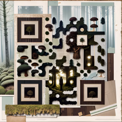 Misty Forest Mushroom Collage QR Code Art — image 1