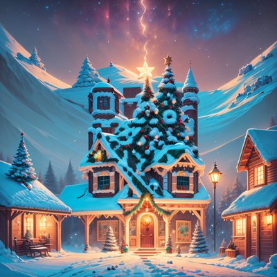 Snowy Christmas Lodge Painted QR Code for Greeting Cards