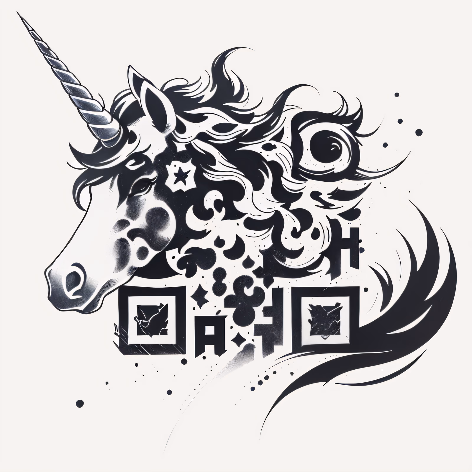 Unicorn Head Ink Tattoo QR Code for Temporary Tattoos — image 1