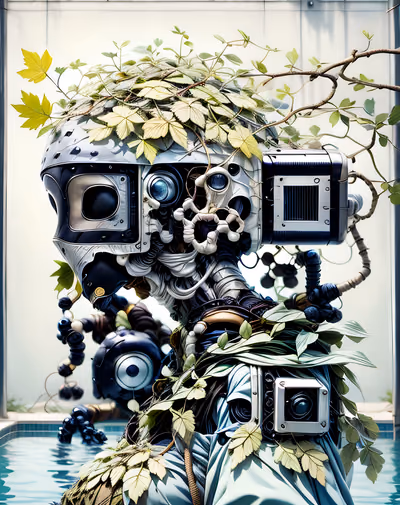 Leafy Cyborg Robot Digital Painting QR Code for Posters — image 1