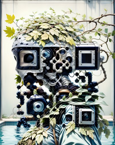 Leafy Cyborg Robot Digital Painting QR Code for Posters