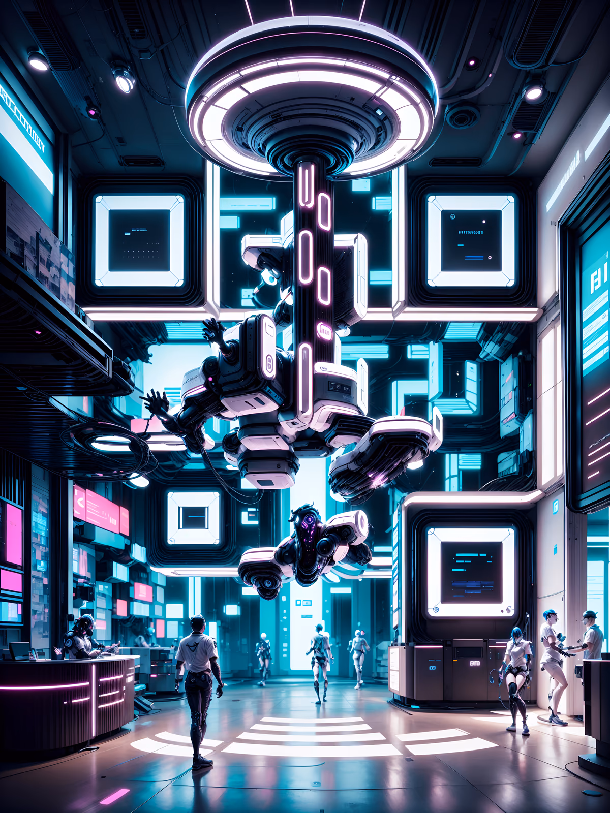 未来科技大厅赛博朋克二维码艺术 — 图片 1