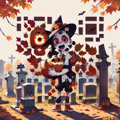 Cartoon Zombie Graveyard Halloween QR Code for Posters