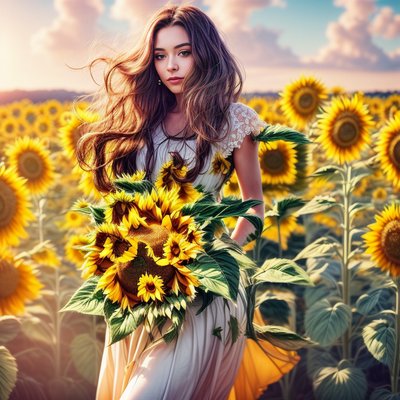 Woman in Sunflower Field Portrait QR Code Art