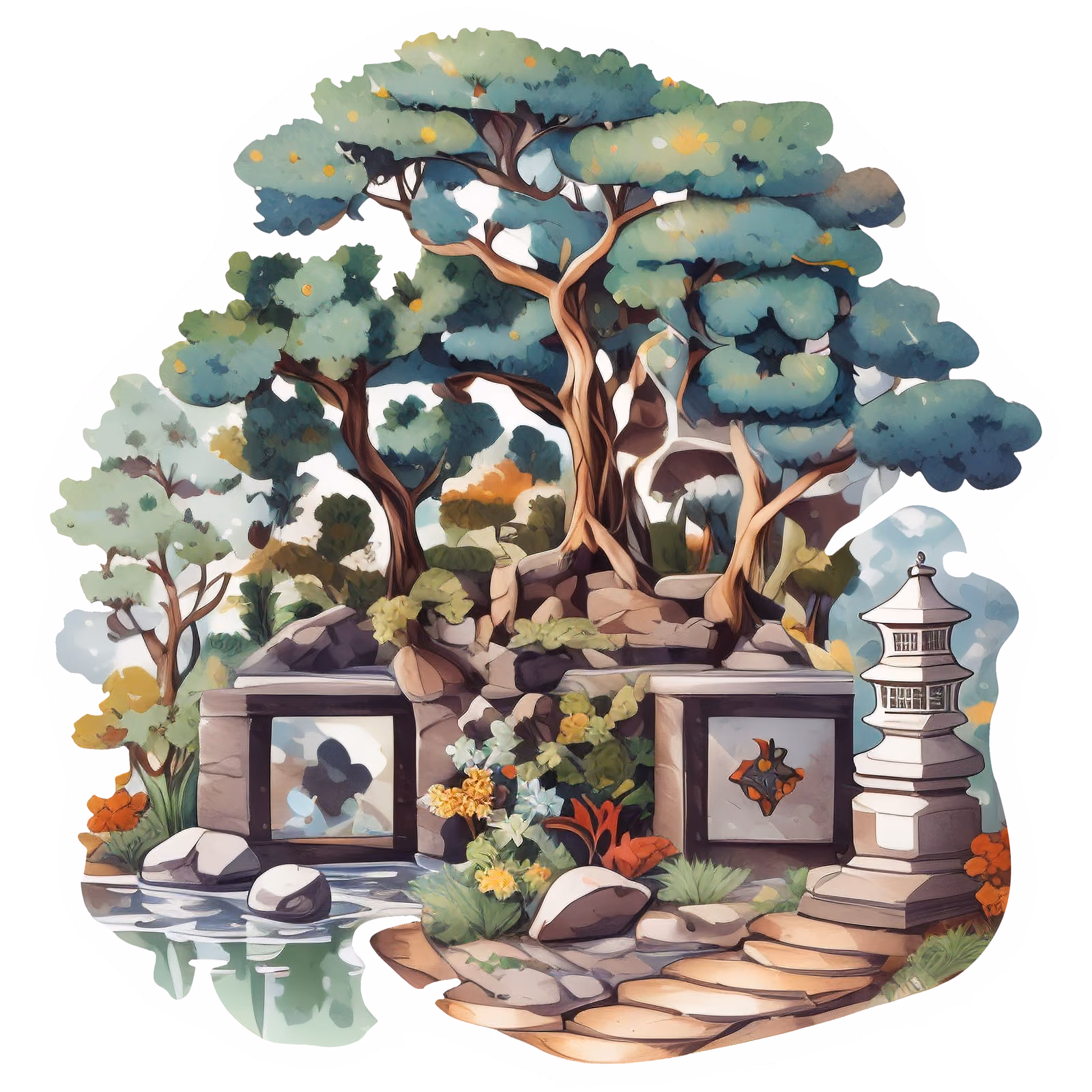 Japanese Garden Vector Illustration QR Code for Stickers — image 1