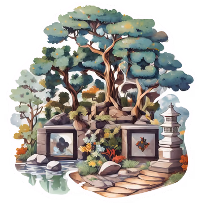 Japanese Garden Vector Illustration QR Code for Stickers — image 1
