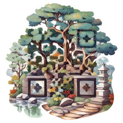 Japanese Garden Vector Illustration QR Code for Stickers