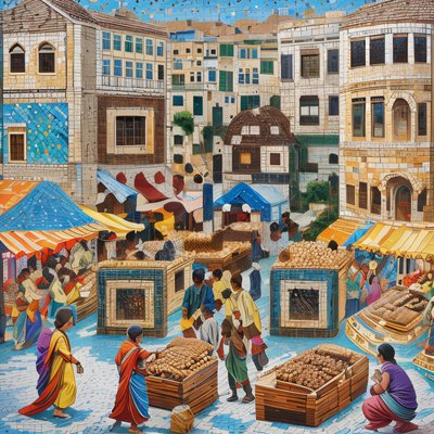 Mosaic Marketplace Street Scene QR Code Art