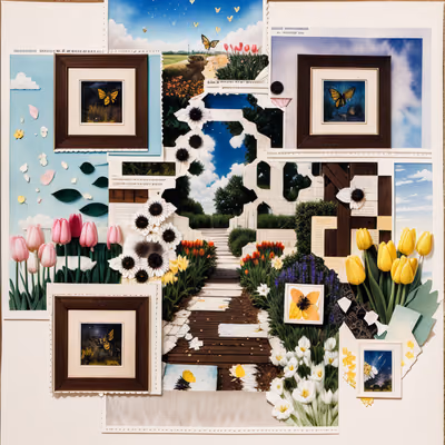Spring Tulip Garden Paper Collage QR Code Art — image 1