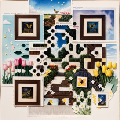Spring Tulip Garden Paper Collage QR Code Art