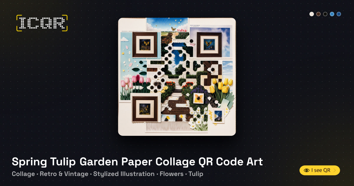 Spring Tulip Garden Paper Collage QR Code Art • ICQR