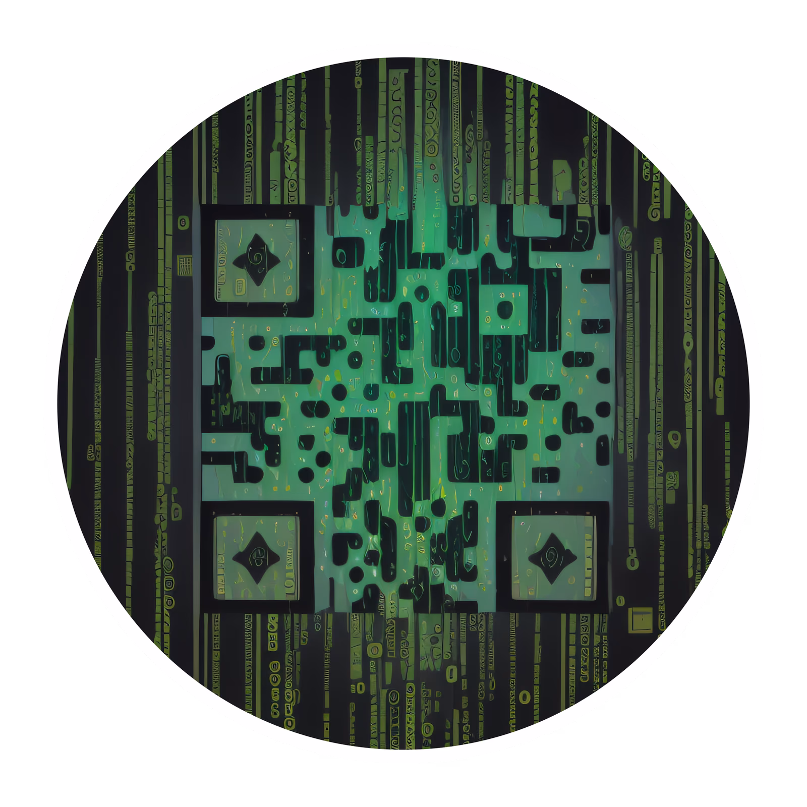 Зелёный цифровой дождь в стиле киберпанк, QR-код для стикеров — изображение 1