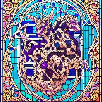Twin Dragon Stained Glass QR Code Art