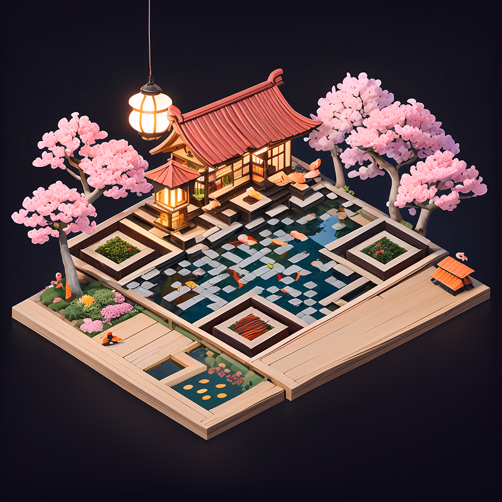 Isometric Sakura Sushi Bar Garden QR Code for Restaurant Menus — image 1