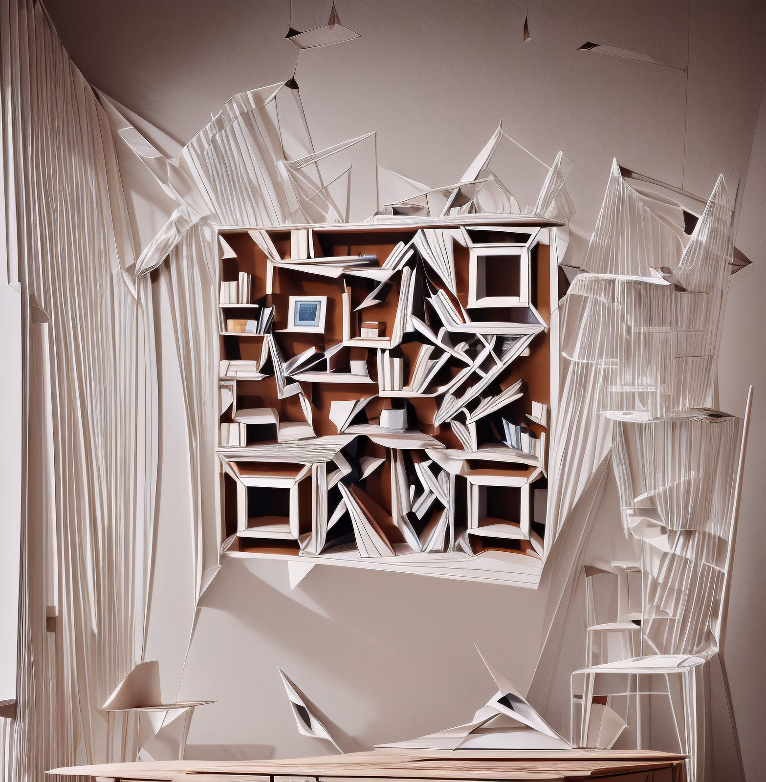 Layered Papercut Interior Shelf QR Code Art — image 1