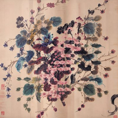 Chinese Ink Blossom Painting QR Code Art
