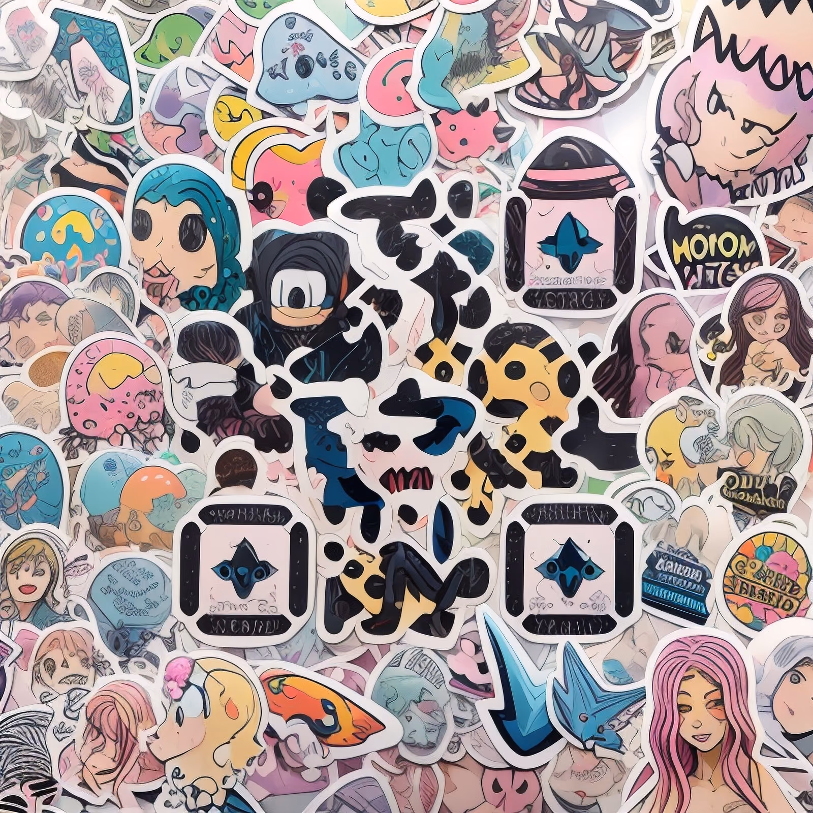 Коллаж из мультяшных стикеров: QR-код с персонажами для наклеек — изображение 1