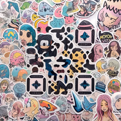 Коллаж из мультяшных стикеров: QR-код с персонажами для наклеек — изображение 1